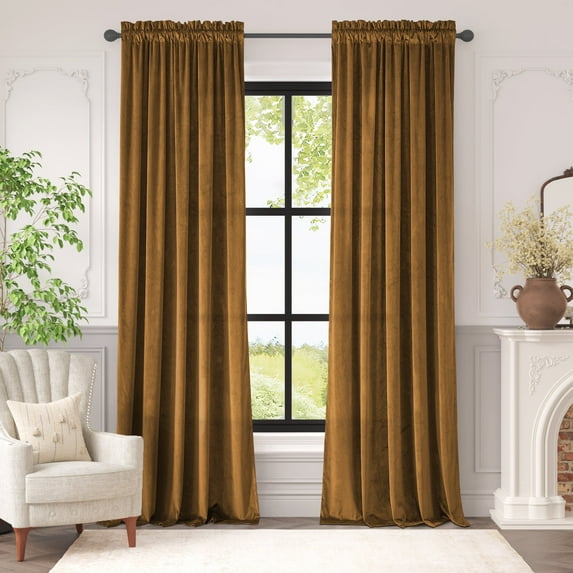 Curtainking Velvet Blackout Curtains 96 inches Length Thermal Insulated Soft Drapes for Bedroom Living Room Rod Pocket Window Curtains 2 Panels Glod Brown