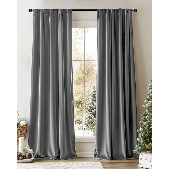 Curtainking Velvet Blackout Curtains Christmas Curtains 84 inch Length Thermal Insulated Soft Drapes for Bedroom Living Room Rod Pocket Window Curtains 2 Panels Grey