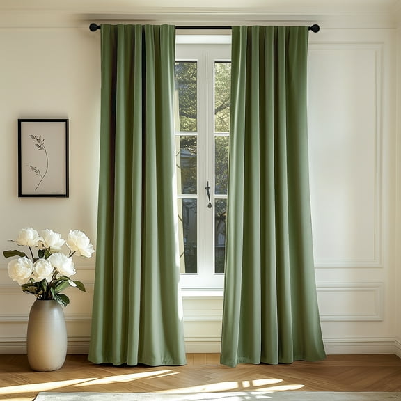 Curtainking Velvet Blackout Curtains Christmas Curtains 84 inches Length Thermal Insulated Soft Drapes for Bedroom Living Room Rod Pocket Window Curtains 2 Panels Pea Green