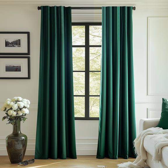 Curtainking Velvet Blackout Curtains Christmas Curtains 84 inches Length Thermal Insulated Soft Drapes for Bedroom Living Room Rod Pocket Window Curtains 2 Panels Green