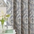 thumbnail image 1 of Curtainking Vintage Look Damask Printed Curtains for Bedroom Living Room Linen Textured Thermal Insulated Grommet Curtains, 50" x 84" 2 Panels, Blue on Greyish Beige, 1 of 13