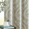 thumbnail image 1 of Curtainking Vintage Look Damask Printed Curtains for Bedroom Living Room Linen Textured Thermal Insulated Grommet Curtains, 50" x 84" 2 Panels, Green on Greyish Beige, 1 of 9