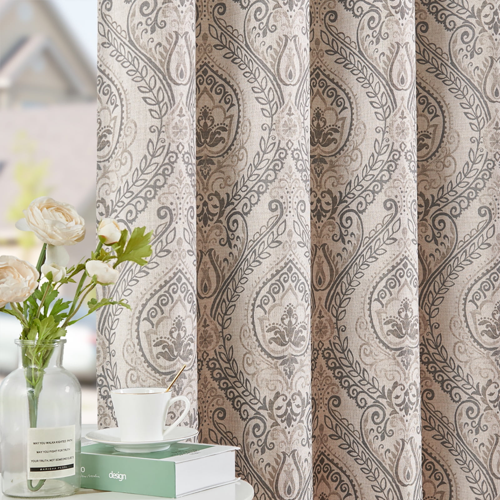 Curtainking Vintage Look Damask Printed Curtains for Bedroom Living ...