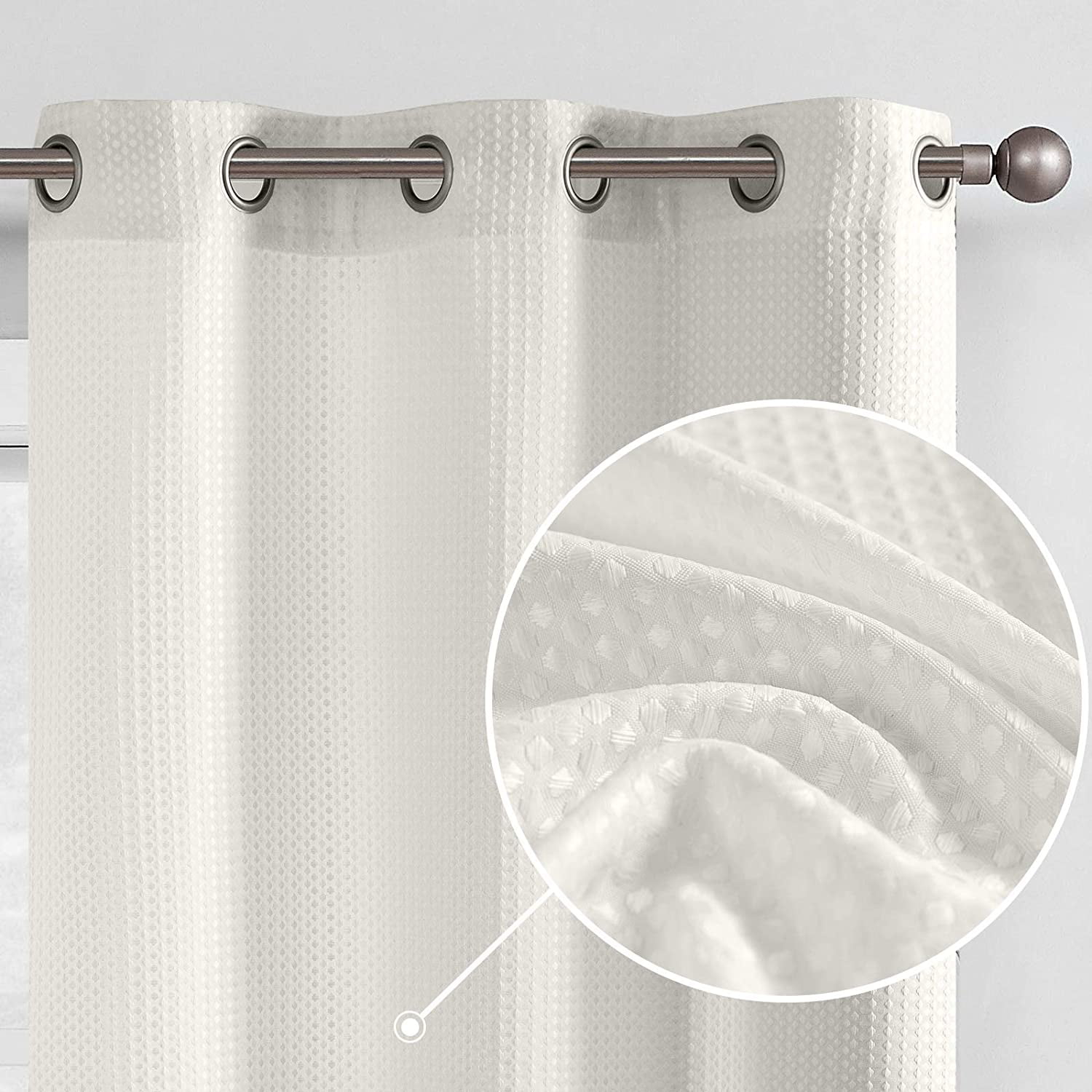 Curtainking Waffle Weave Textured Light Filtering Drapes, Natural Off