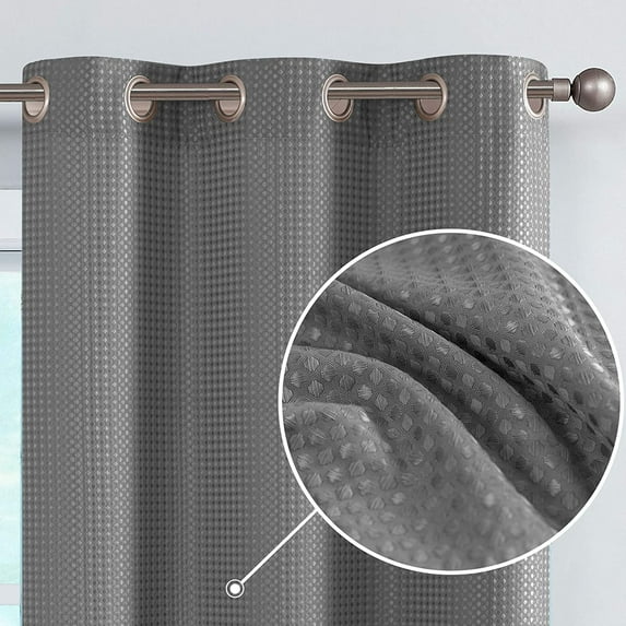 Curtainking Waffle Weave Textured Curtains 96 inch Farmhouse Light Filtering Drapes for Living Room Bedroom Grommet Window Curtain 2 Panels Grey