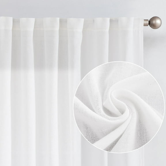 Curtainking White Curtains for Living Room Back Tab Window Drapes Rod Pocket Farmhouse Linen Curtains Bedroom Light Filtering Curtains 63 Inches 2 Panels