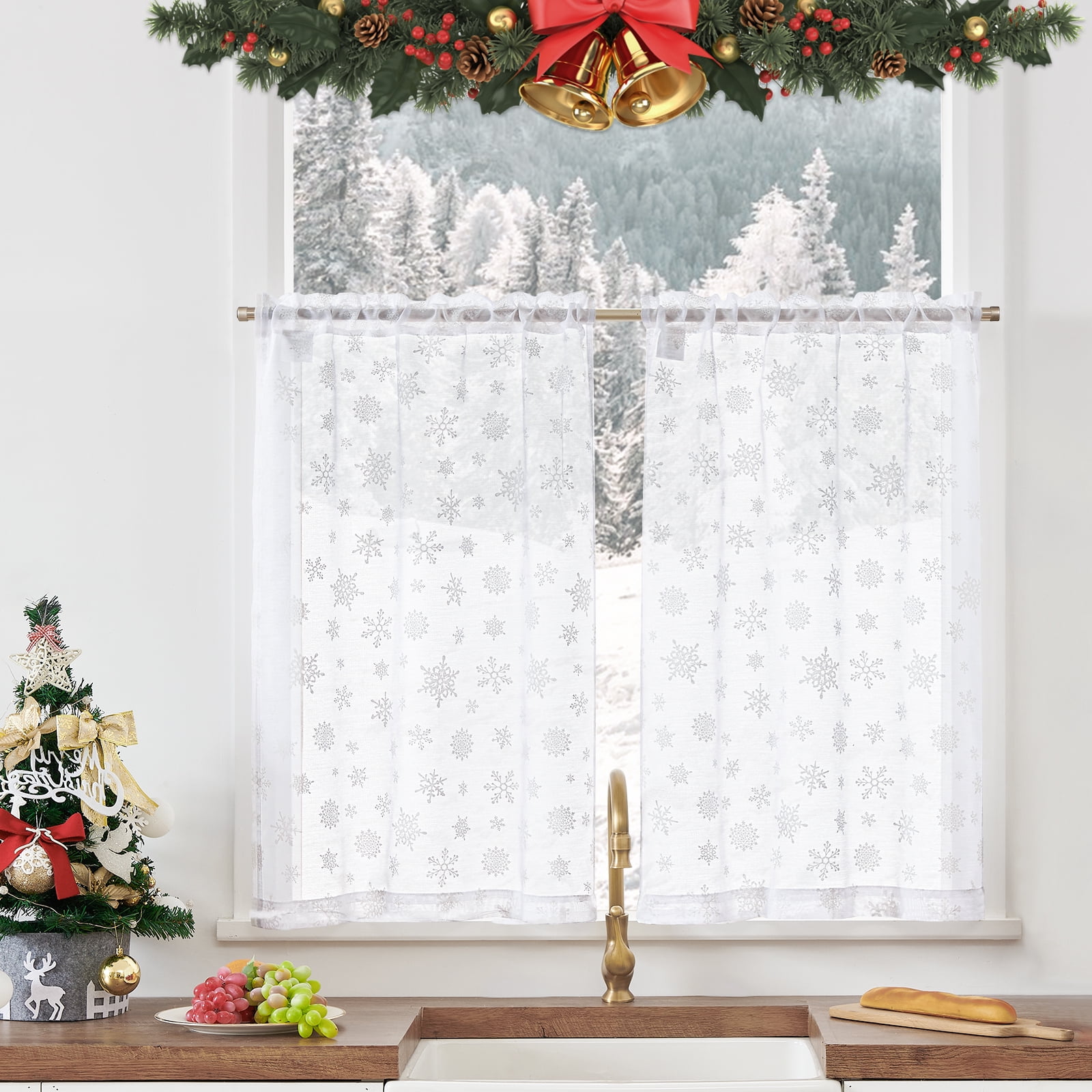 Curtainking White Kitchen Curtains 24 inch Length Farmhouse Tier ...