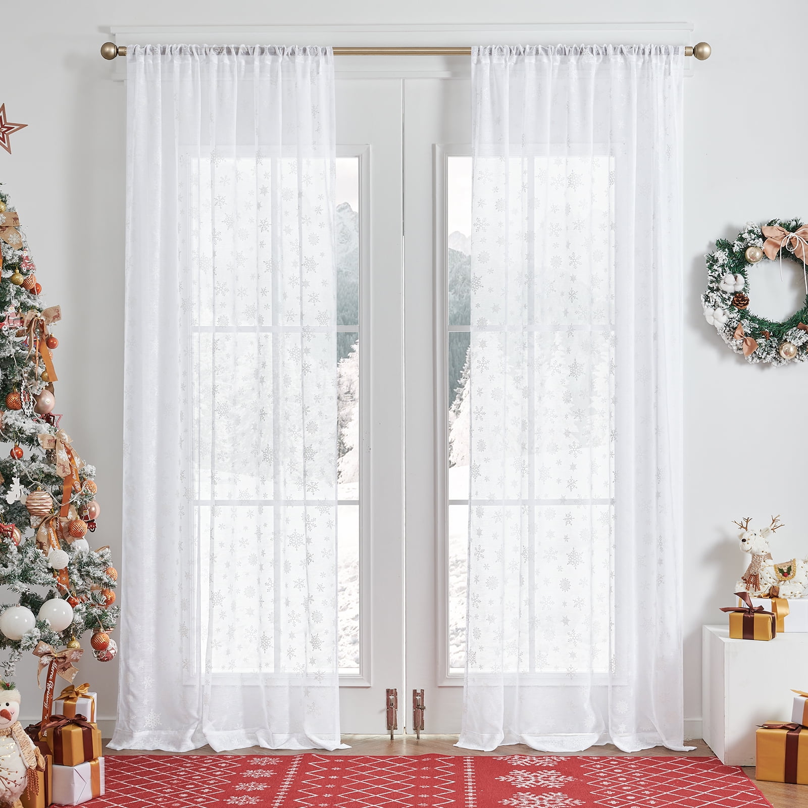Curtainking off White Sheer Curtains Snowflake Christmas Curtains for
