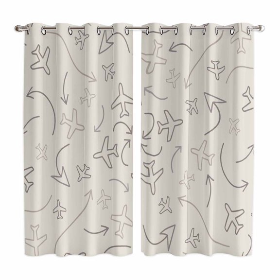 Curtains 63 Inch Length 2 Panels, Abstract Airline Route Grommets Window Treatment Curtain, Vintage Aircraft Arrows Thermal Curtains Drapes for Living Room/Bathroom