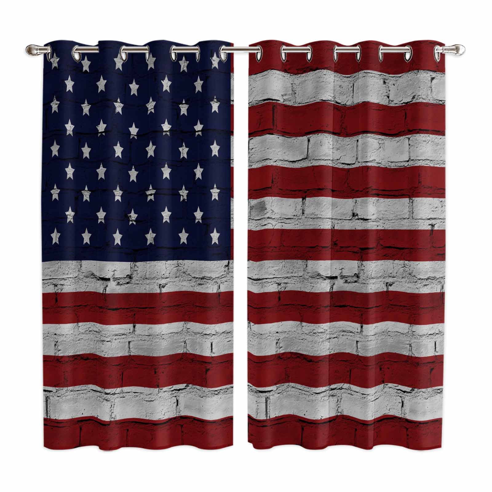 Curtains 63 Inch Length 2 Panels, American Flag Grommets Window ...