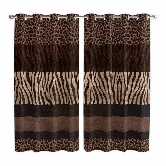 Curtains 63 Inch Length 2 Panels, Animal Print Grommets Window Treatment Curtain, Abstract Leopard Zebra Skin Texture Brown Thermal Curtains Drapes for Living Room/Bathroom