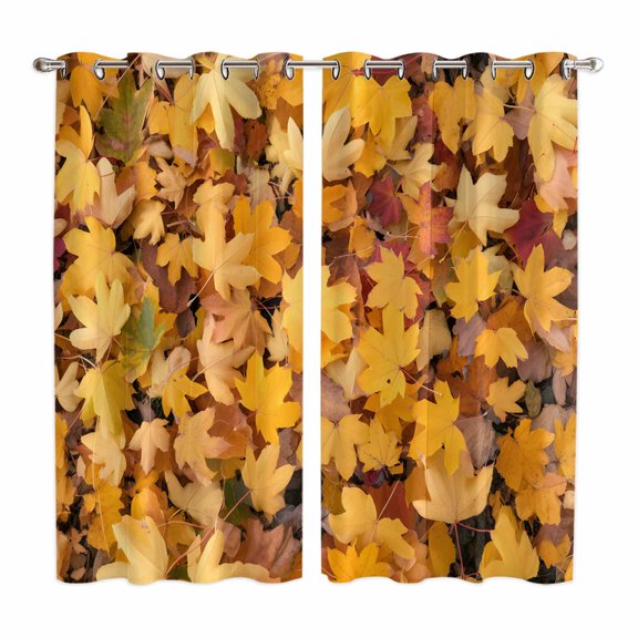 Curtains 63 Inch Length 2 Panels, Autumn Maple Leaves Grommets Window Treatment Curtain, Fall Orange Deciduous Country Thermal Curtains Drapes for Living Room/Bathroom