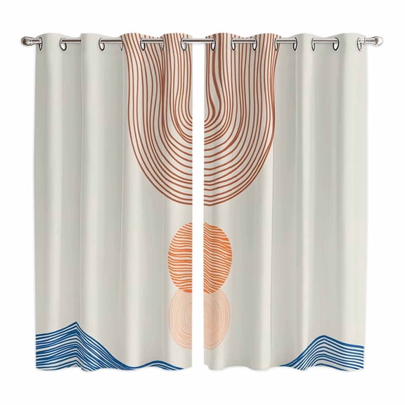Curtains 63 Inch Length 2 Panels, Beige Bohemia Grommets Window Treatment Curtain, Modern Abstract Art Orange Striped Cycle Thermal Curtains Drapes for Living Room/Bathroom