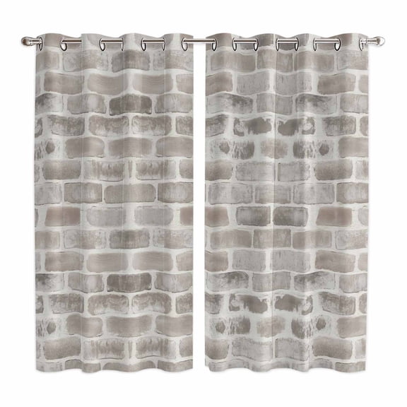 Curtains 63 Inch Length 2 Panels, Beige Brick Wall Grommets Window Treatment Curtain, Retro Country Stone Rocks Geometric Print Thermal Curtains Drapes for Living Room/Bathroom