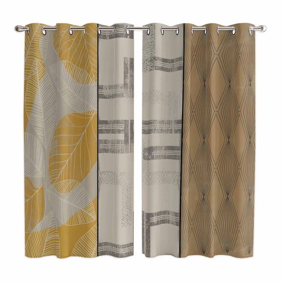 Curtains 63 Inch Length 2 Panels, Beige Yellow Textured Grommets Window Treatment Curtain, Vintage Art Farmhouse Striped Thermal Curtains Drapes for Living Room/Bathroom