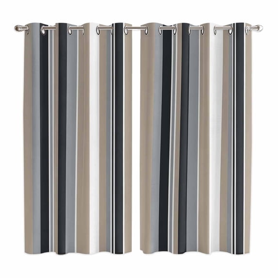 Curtains 63 Inch Length 2 Panels, Black Grey Brown Striped Grommets Window Treatment Curtain, Modern Stripes Art Farmhouse Thermal Curtains Drapes for Living Room/Bathroom