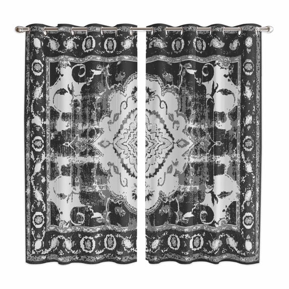 Curtains 63 Inch Length 2 Panels, Black Grey Grommets Window Treatment Curtain, Boho Vintage Print Distressed Brick Patterns Thermal Curtains Drapes for Living Room/Bathroom