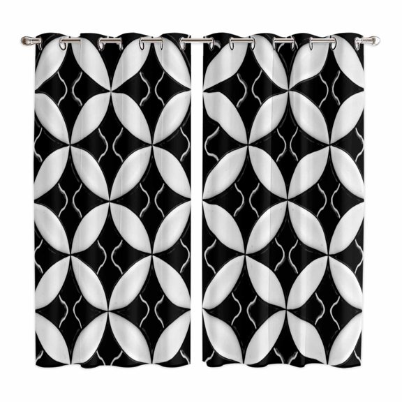 Curtains 63 Inch Length 2 Panels, Black Rhombus Grommets Window Treatment Curtain, Retro Abstract Geometric Pattern Thermal Curtains Drapes for Living Room/Bathroom