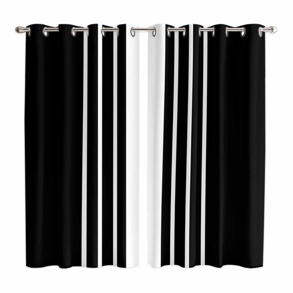 Curtains 63 Inch Length 2 Panels, Black White Stripe Grommets Window Treatment Curtain, Modern Rustic Vertical Striped Thermal Curtains Drapes for Living Room/Bathroom
