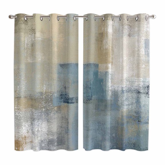 Curtains 63 Inch Length 2 Panels, Blue Grey Beige Grommets Window Treatment Curtain, Abstract Modern Art Oil Painting Thermal Curtains Drapes for Living Room/Bathroom