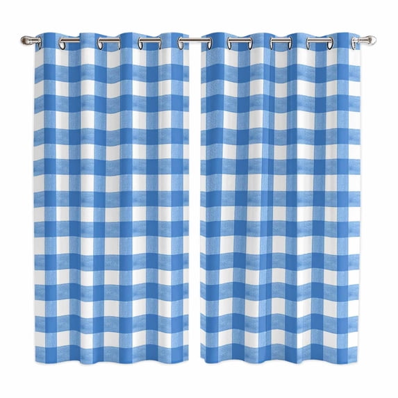 Curtains 63 Inch Length 2 Panels, Blue Grommets Window Treatment Curtain, Country French Rustic Buffalo Plaid Modern Art Thermal Curtains Drapes for Living Room/Bathroom