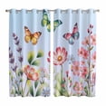 thumbnail image 1 of Curtains 63 Inch Length 2 Panels, Blue Pink Flowers Grommets Window Treatment Curtain, Spring Floral Butterfly Elegant Pastoral Thermal Curtains Drapes for Living Room/Bathroom, 1 of 9