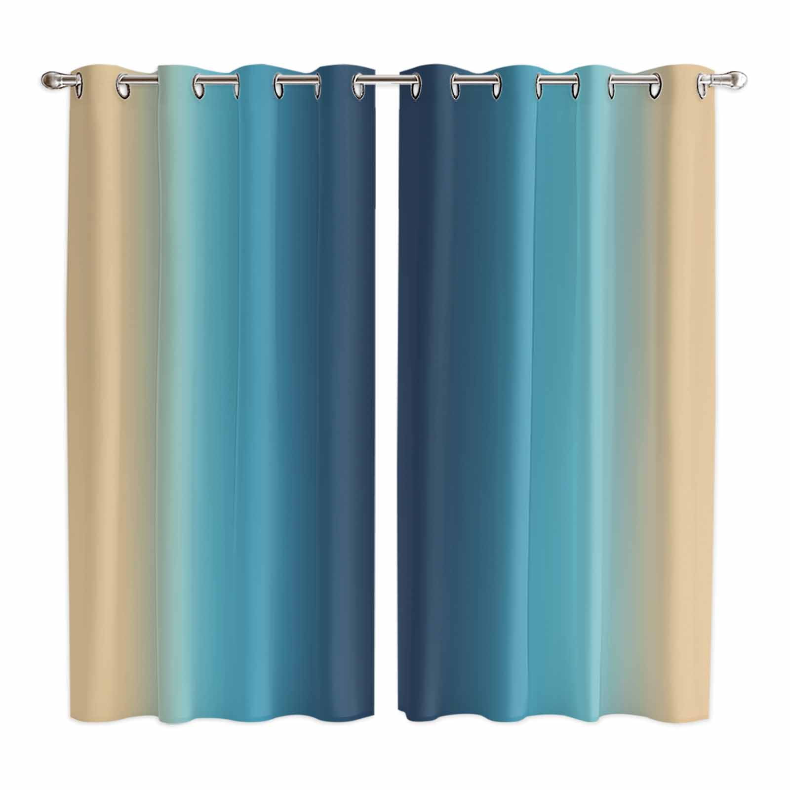 Curtains 63 Inch Length 2 Panels, Blue Teal Yellow Ombre Grommets ...