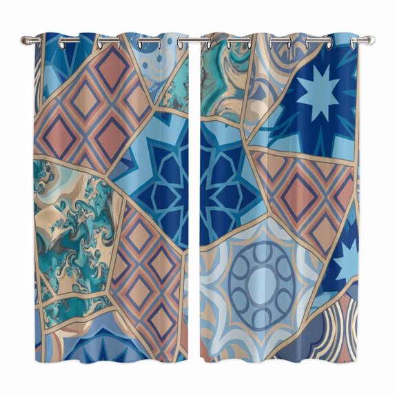 Curtains 63 Inch Length 2 Panels, Boho Geometric Grommets Window Treatment Curtain, Southwest Abstract Traditional Art Thermal Curtains Drapes for Living Room/Bathroom