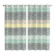 Curtains 63 Inch Length 2 Panels, Boho Green Grommets Window Treatment Curtain, Stripe Bohemian Ethnic Abstract Yellow Flower Thermal Curtains Drapes for Living Room/Bathroom