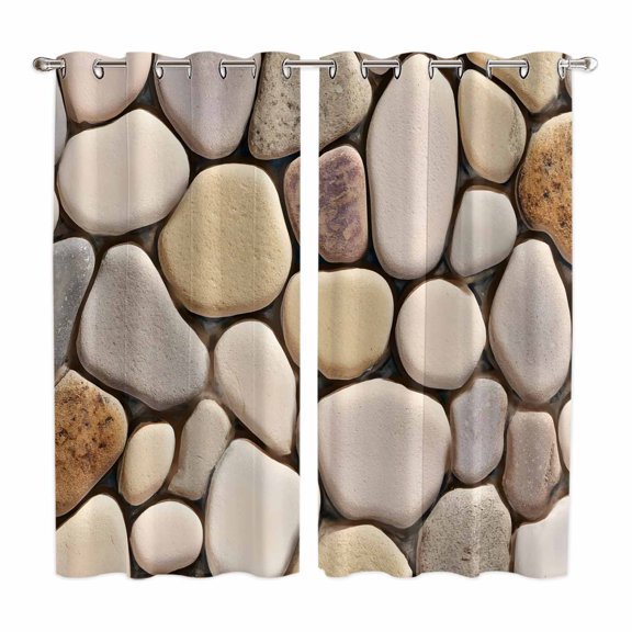 Curtains 63 Inch Length 2 Panels, Cobblestones Grommets Window Treatment Curtain, Natural Stones Gravel Rock Aesthetic Art Thermal Curtains Drapes for Living Room/Bathroom