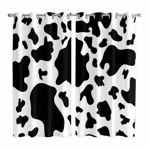 Curtains 63 Inch Length 2 Panels, Cow Print Grommets Window Treatment Curtain, Modern Black White Farm Animal Patterned Thermal Curtains Drapes for Living Room/Bathroom
