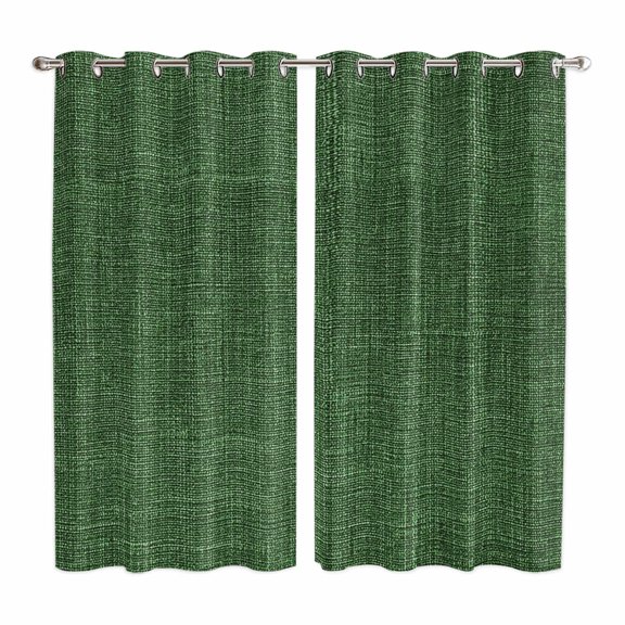 Curtains 63 Inch Length 2 Panels, Dark Green Burlap Texture Grommets Window Treatment Curtain, Farmhouse Vintage Green Thermal Curtains Drapes for Living Room/Bathroom