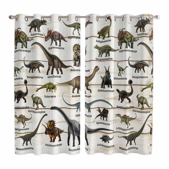 Curtains 63 Inch Length 2 Panels, Dinosaurs Grommets Window Treatment Curtain, Natural Primitive Wild Animals Wood Grain Thermal Curtains Drapes for Living Room/Bathroom
