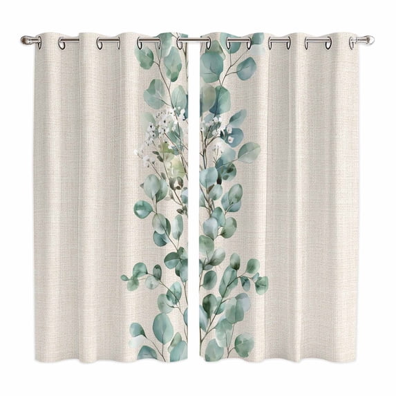 Curtains 63 Inch Length 2 Panels, Eucalyptus Leaves Grommets Window Treatment Curtain, Vintage Country Botanical Rustic Thermal Curtains Drapes for Living Room/Bathroom