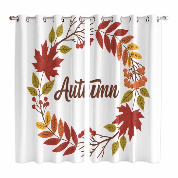 Curtains 63 Inch Length 2 Panels, Fall Maple Leaves Grommets Window Treatment Curtain, Autumn Plants Rustic Branch Country Thermal Curtains Drapes for Living Room/Bathroom