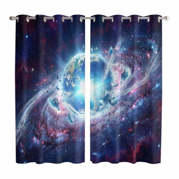 Curtains 63 Inch Length 2 Panels, Global Explosion Grommets Window Treatment Curtain, Modern Abstract Art Galaxy Universe Thermal Curtains Drapes for Living Room/Bathroom