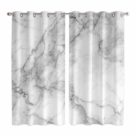 Curtains 63 Inch Length 2 Panels, Gray Marble Grommets Window Treatment Curtain, Modern Simple Gradient Abstract Patterned Thermal Curtains Drapes for Living Room/Bathroom