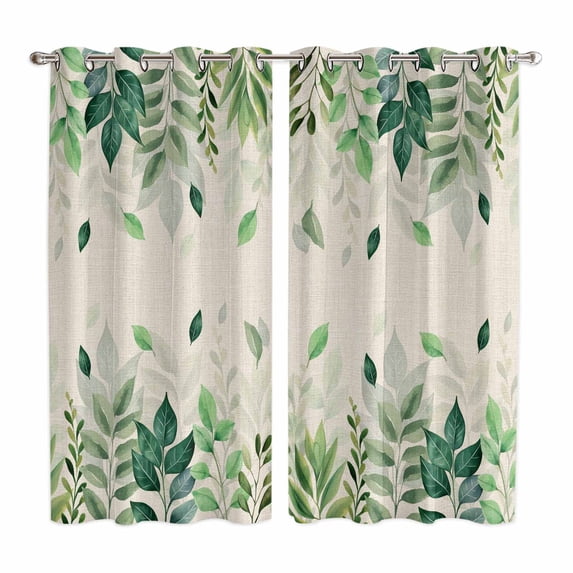 Curtains 63 Inch Length 2 Panels, Green Leaf Grommets Window Treatment Curtain, Fall Plant Country Vintage Watercolor Beige Thermal Curtains Drapes for Living Room/Bathroom