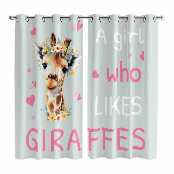 Curtains 63 Inch Length 2 Panels, Grey Pink Giraffe Grommets Window ...