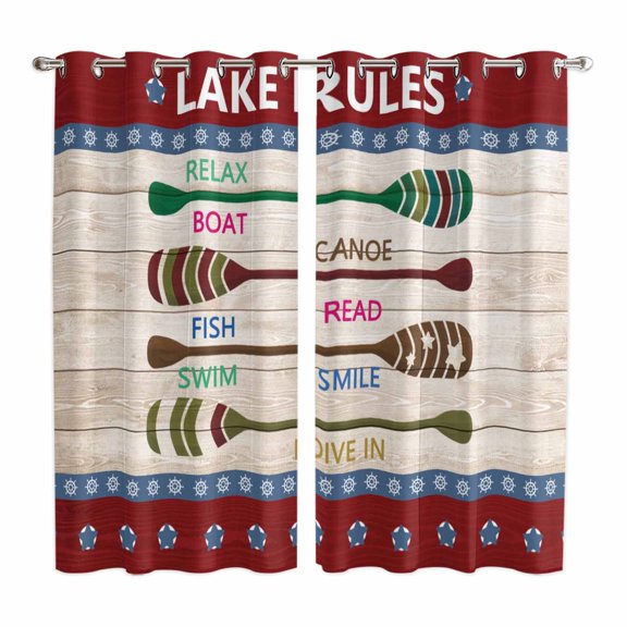 Curtains 63 Inch Length 2 Panels, Lake Rules Grommets Window Treatment Curtain, Red Green Brown Paddle Striped Rudder Wooden Thermal Curtains Drapes for Living Room/Bathroom