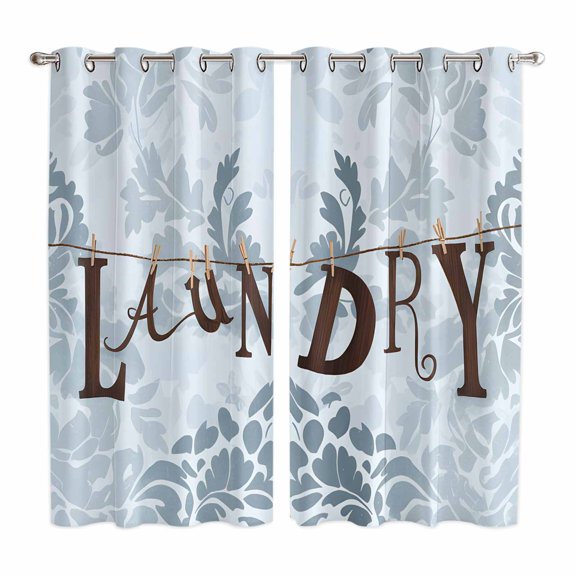 Curtains 63 Inch Length 2 Panels, Laundry Blue Grommets Window Treatment Curtain, Vintage Boho Modern Country Style Flower Thermal Curtains Drapes for Living Room/Bathroom