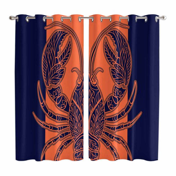 Curtains 63 Inch Length 2 Panels, Lobster Navy Blue Grommets Window Treatment Curtain, Boho Tropical Orange Stripe Summer Thermal Curtains Drapes for Living Room/Bathroom