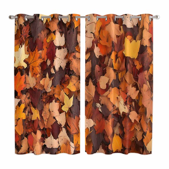 Curtains 63 Inch Length 2 Panels, Maple Leaf Autumn Grommets Window Treatment Curtain, Farmhouse Fall Botanical Leaves Thermal Curtains Drapes for Living Room/Bathroom