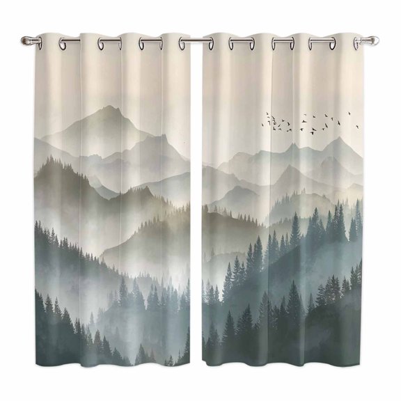 Curtains 63 Inch Length 2 Panels, Mountains Grommets Window Treatment Curtain, Farmhouse Forest Nature Trees Landscape Thermal Curtains Drapes for Living Room/Bathroom