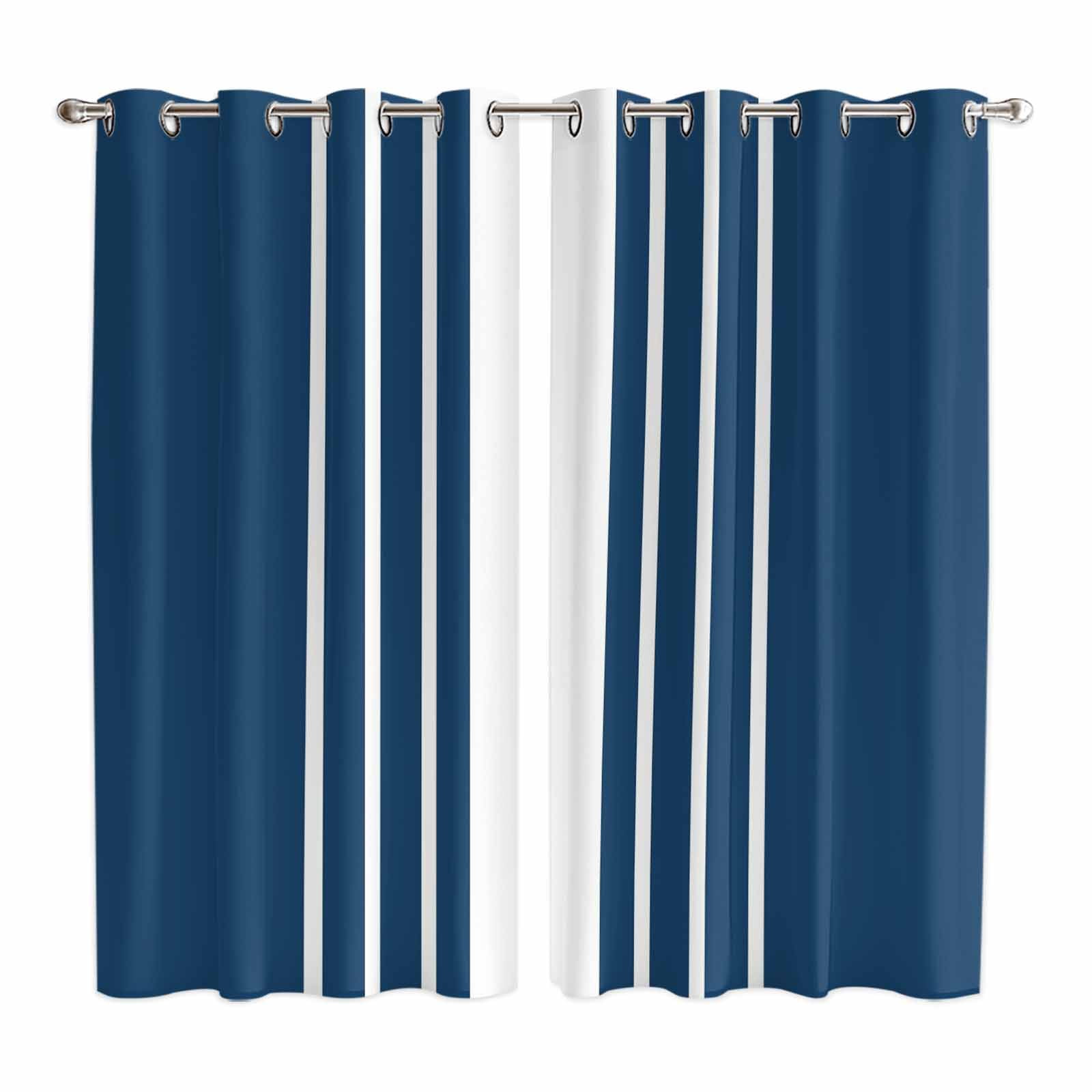 Curtains 63 Inch Length 2 Panels, Navy Blue White Stripe Grommets ...