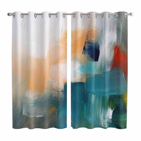 Curtains 63 Inch Length 2 Panels, Oil Painting Grommets Window Treatment Curtain, Colorful Modern Abstract Graffiti Art Thermal Curtains Drapes for Living Room/Bathroom