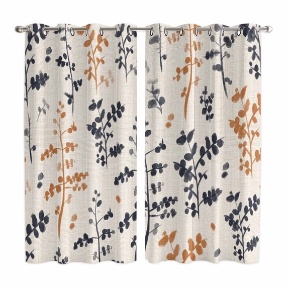 Curtains 63 Inch Length 2 Panels, Orange Grey Botanical Grommets Window Treatment Curtain, Rustic Country Spring Floral Summer Leaf Thermal Curtains Drapes for Living Room/Bathroom