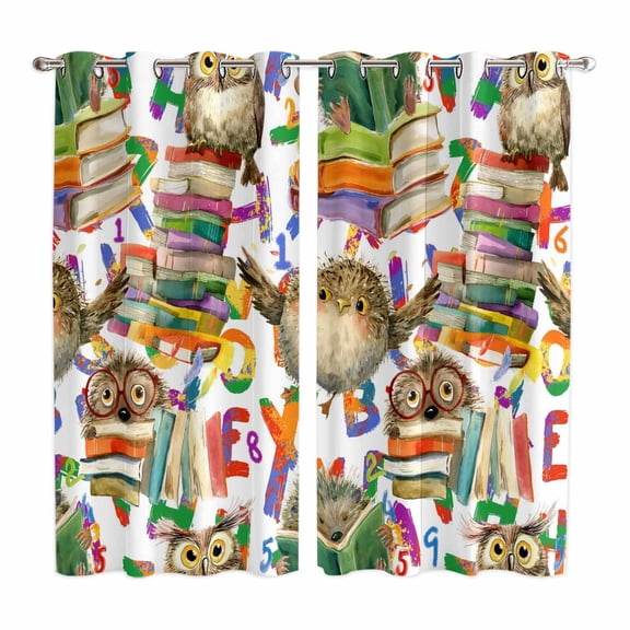 Curtains 63 Inch Length 2 Panels, Owls Book Grommets Window Treatment Curtain, Funny Cartoon Animal Colorful Text Art Thermal Curtains Drapes for Living Room/Bathroom