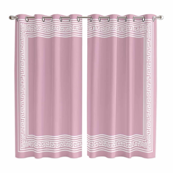 Curtains 63 Inch Length 2 Panels, Pink Greek Key Grommets Window Treatment Curtain, Geometric Greece Ancient Farmhouse Geo Thermal Curtains Drapes for Living Room/Bathroom
