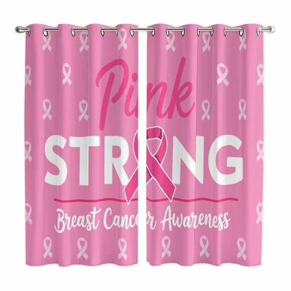 Curtains 63 Inch Length 2 Panels, Pink Ribbon Grommets Window Treatment Curtain, Breast Cancer Awareness String Symbol Thermal Curtains Drapes for Living Room/Bathroom